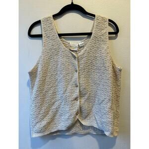 JR Bentley 100% Cotton Cream Textured Button Front Vest Tank Top XL
